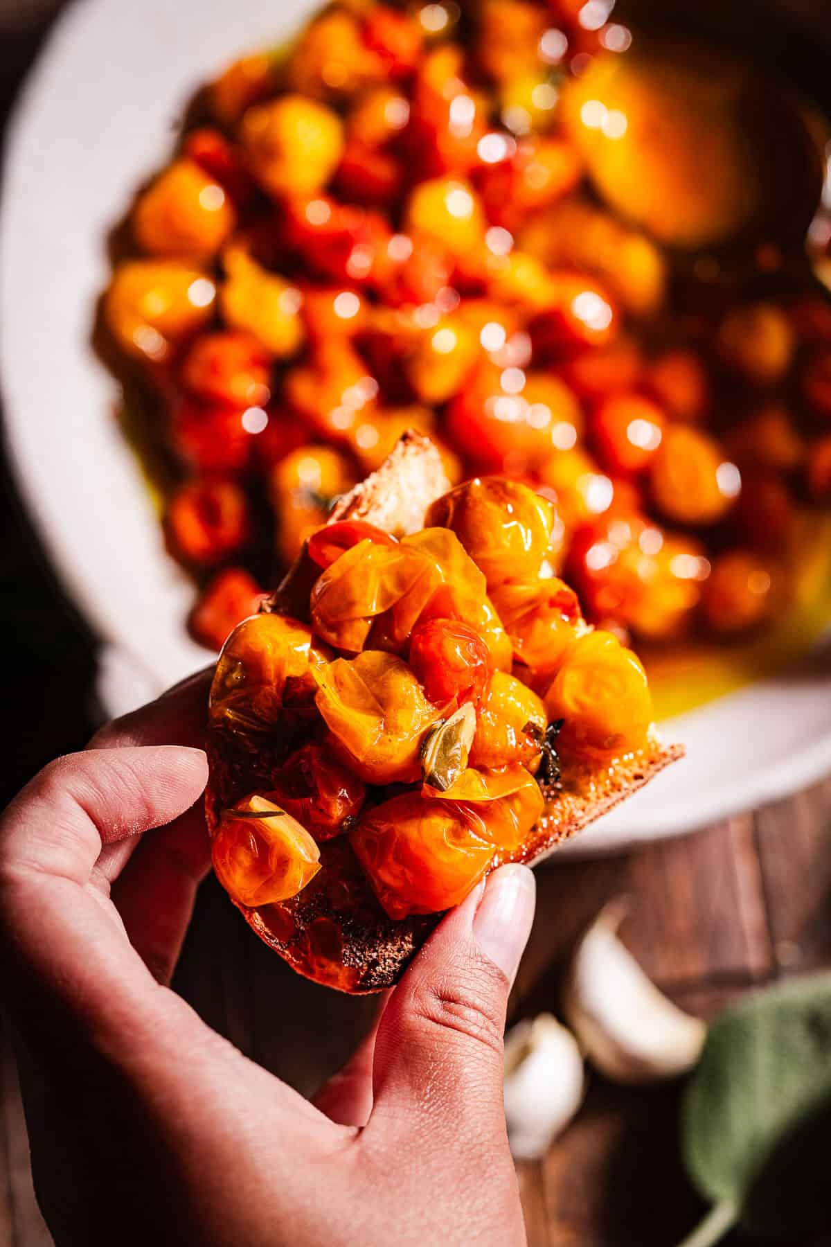 Crostini topped with tomato confit.
